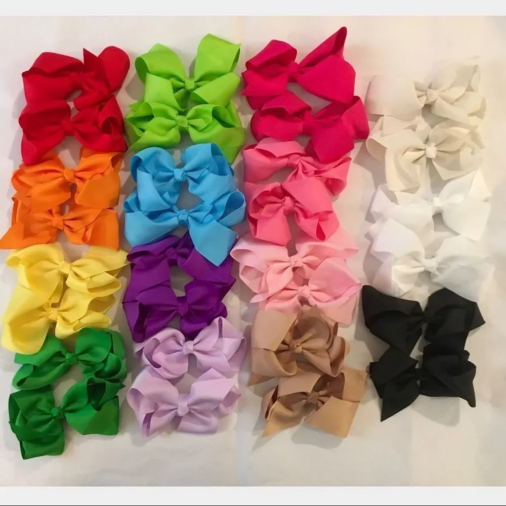 30 Rainbow Color Hair Bows - 4.5 inch Bows with Alligator Clips